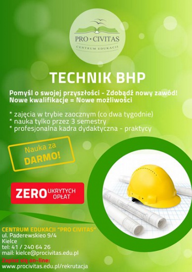 Technik BHP-Szkoła Policealna-Nauka za darmo-Kielce